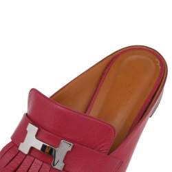 Pre Owned Hermes Pink Leather Tuileries Block Heel Mules Size 39