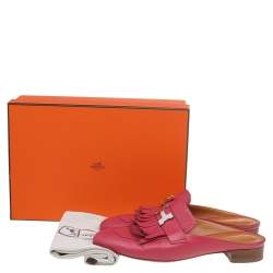 Pre Owned Hermes Pink Leather Tuileries Block Heel Mules Size 39