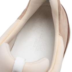 Pre Owned Hermes Cream/Grey Fabric And Suede Miles Lace Up Sneakers Size 38