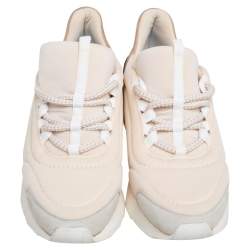 Pre Owned Hermes Cream/Grey Fabric And Suede Miles Lace Up Sneakers Size 38