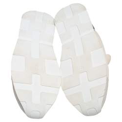 Pre Owned Hermes Cream/Grey Fabric And Suede Miles Lace Up Sneakers Size 38