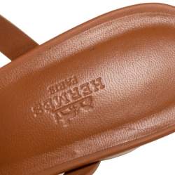 Pre Owned Hermes Brown Leather Block Heel Mule Sandals Size 39