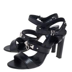 مملوكة مسبقًا Hermes Black Leather Collier De Chien Sandals Size 39