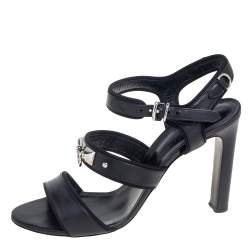 مملوكة مسبقًا Hermes Black Leather Collier De Chien Sandals Size 39