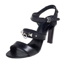 مملوكة مسبقًا Hermes Black Leather Collier De Chien Sandals Size 39