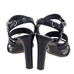 مملوكة مسبقًا Hermes Black Leather Collier De Chien Sandals Size 39
