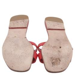 Pre Owned Hermes Red Leather Oran Flat Slides Size 36