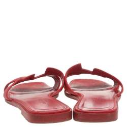 Pre Owned Hermes Red Leather Oran Flat Slides Size 36