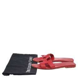 Pre Owned Hermes Red Leather Oran Flat Slides Size 36
