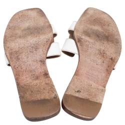 Pre Owned Hermes White Leather Oran Flat Sandals 37