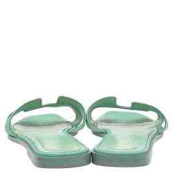 Pre Owned Hermes Green Leather Oran Flat Slides Size 36.5
