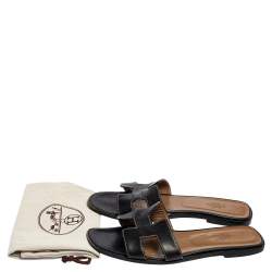 Pre Owned Hermes Black Leather Oran Sandals Size 39