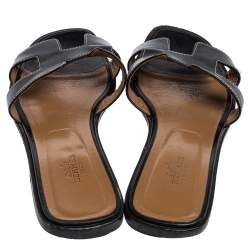 Pre Owned Hermes Black Leather Oran Sandals Size 39