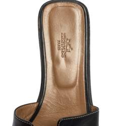Pre Owned Hermes Black Leather Oran Sandals Size 39