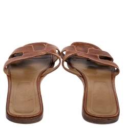 Pre Owned Hermes Brown Leather Oran Flats Sandals Size 41
