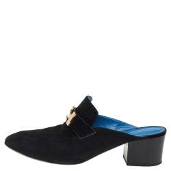 Pre Owned Hermes Black Suede Trocadero Slip On Mules Size 39