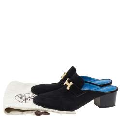 Pre Owned Hermes Black Suede Trocadero Slip On Mules Size 39