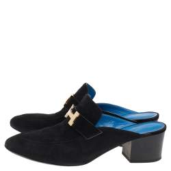 Pre Owned Hermes Black Suede Trocadero Slip On Mules Size 39