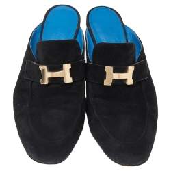 Pre Owned Hermes Black Suede Trocadero Slip On Mules Size 39