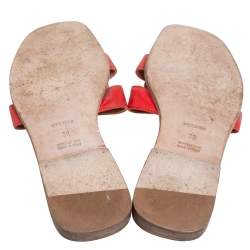 مملوكة مسبقًا حذاء فلات هيرمس أوران جلد أحمر مقاس 38