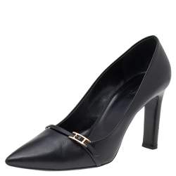 Hermes Black Leather Pointed Toe Pumps Size 38