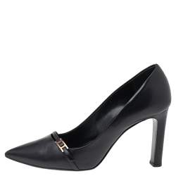 Hermes Black Leather Pointed Toe Pumps Size 38
