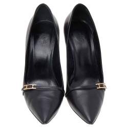 Hermes Black Leather Pointed Toe Pumps Size 38