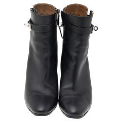 Pre Owned حذاء بوت كاحل هيرمس سان جيرمان جلد أسود كعب سميك مقاس 39 