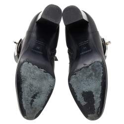 Pre Owned حذاء بوت كاحل هيرمس سان جيرمان جلد أسود كعب سميك مقاس 39 