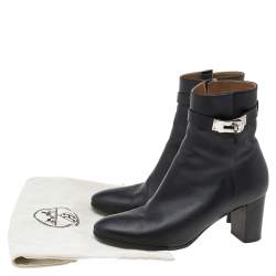 Pre Owned حذاء بوت كاحل هيرمس سان جيرمان جلد أسود كعب سميك مقاس 39 