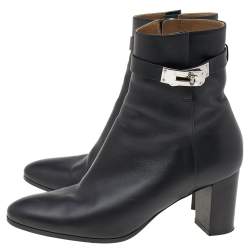 Pre Owned حذاء بوت كاحل هيرمس سان جيرمان جلد أسود كعب سميك مقاس 39 