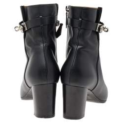 Pre Owned حذاء بوت كاحل هيرمس سان جيرمان جلد أسود كعب سميك مقاس 39 