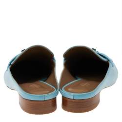 Pre Owned Hermes Blue Leather Rivoli Mules Size 39
