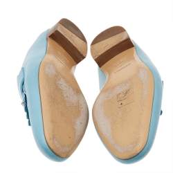 Pre Owned Hermes Blue Leather Rivoli Mules Size 39