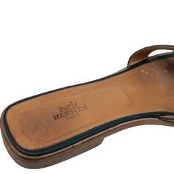 Pre Owned Hermes Navy Blue Leather Oran Flat Sandals 38