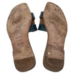 Pre Owned Hermes Navy Blue Leather Oran Flat Sandals 38