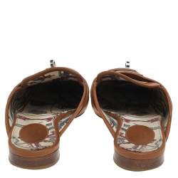 Pre Owned Hermes Brown Leather Leather Palladium Plated Oz Mules Size 39