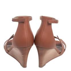 مملوكة مسبقًا Hermes Brown Leather Legend Wedge Ankle Strap Sandals Size 36