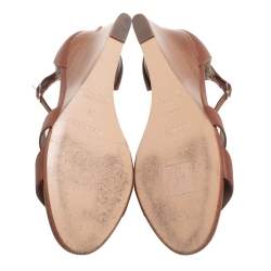 مملوكة مسبقًا Hermes Brown Leather Legend Wedge Ankle Strap Sandals Size 36