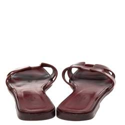 Pre Owned Hermes Burgundy Patent Leather Oran Sandals Size 38.5