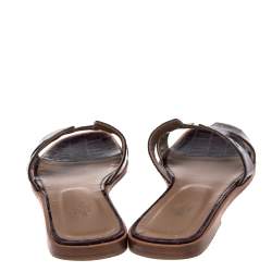 Pre Owned Hermes Purple Croc Patent Leather Embossed Oran Flat Sandals 39