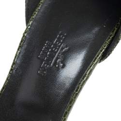 Pre Owned Hermes Green Lizard Leather Legend Wedge Ankle Strap Sandals Size 37