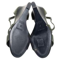 Pre Owned Hermes Green Lizard Leather Legend Wedge Ankle Strap Sandals Size 37