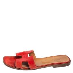 Pre Owned Hermes Red Leather Oran Sandals Size 39.5