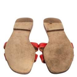 Pre Owned Hermes Red Leather Oran Sandals Size 39.5