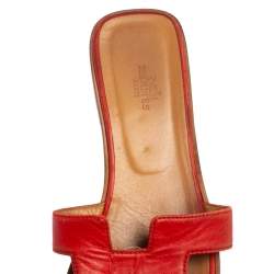 Pre Owned Hermes Red Leather Oran Sandals Size 39.5