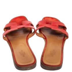 Pre Owned Hermes Red Leather Oran Sandals Size 39.5