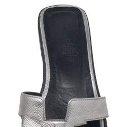 Hermes Sliver Leather Oran Flat Sandals Size 37