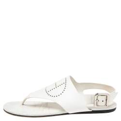 Pre Owned Hermès White Leather Kola Thong Flat Slingback Sandals Size 37.5