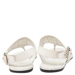Pre Owned Hermès White Leather Kola Thong Flat Slingback Sandals Size 37.5